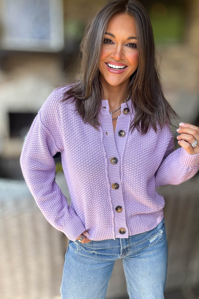 Lilac Long Sleeve Button Closure Knit Sweater