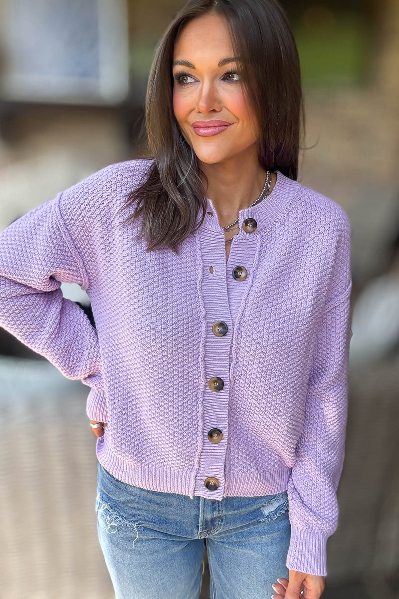 Lilac Long Sleeve Button Closure Knit Sweater