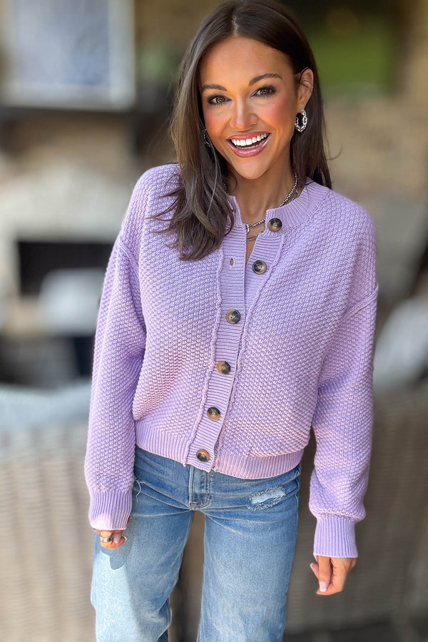 Lilac Long Sleeve Button Closure Knit Sweater