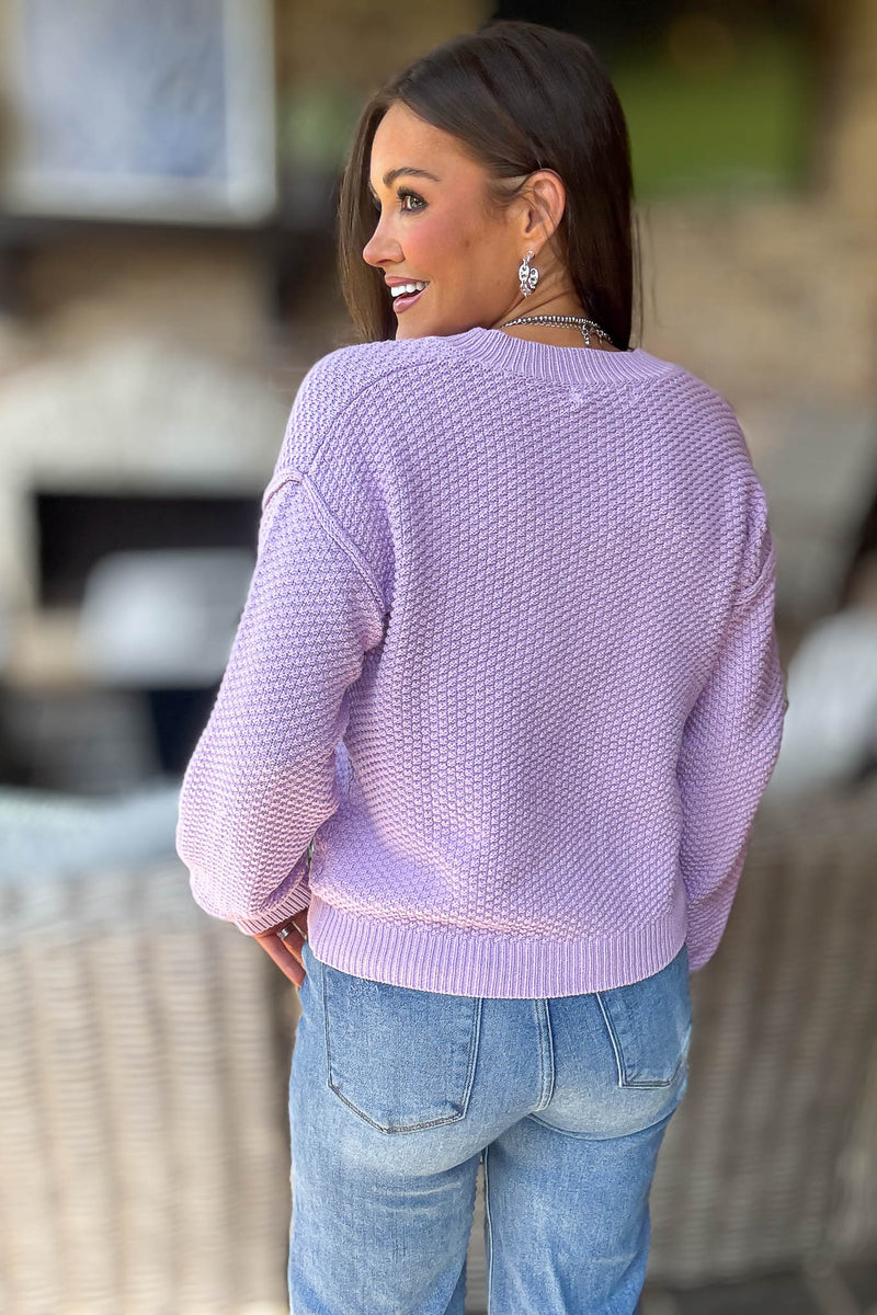 Lilac Long Sleeve Button Closure Knit Sweater