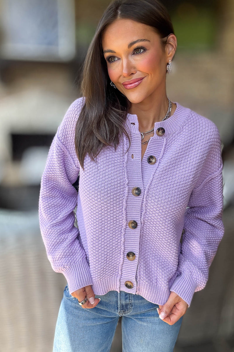 Lilac Long Sleeve Button Closure Knit Sweater