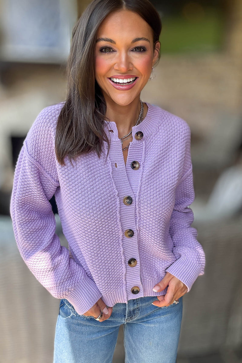 Lilac Long Sleeve Button Closure Knit Sweater