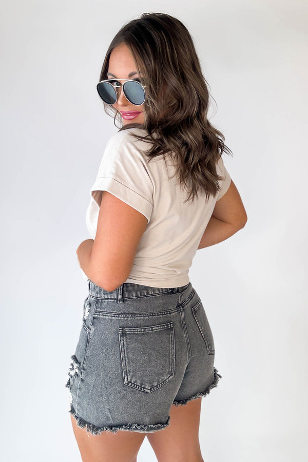 Distressed Black High-Waist Denim Shorts