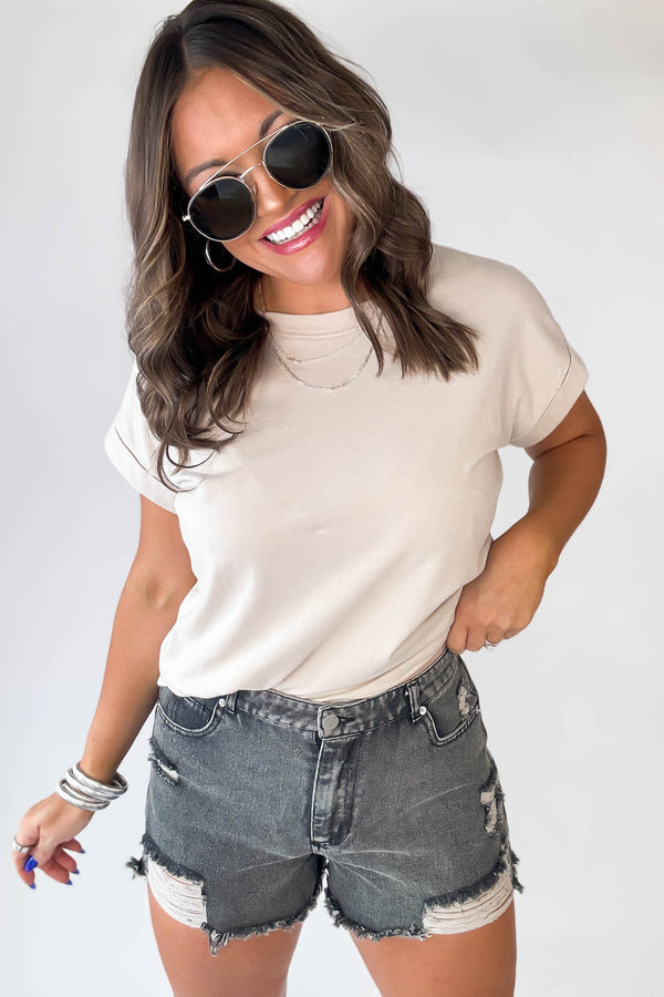 Distressed Black High-Waist Denim Shorts