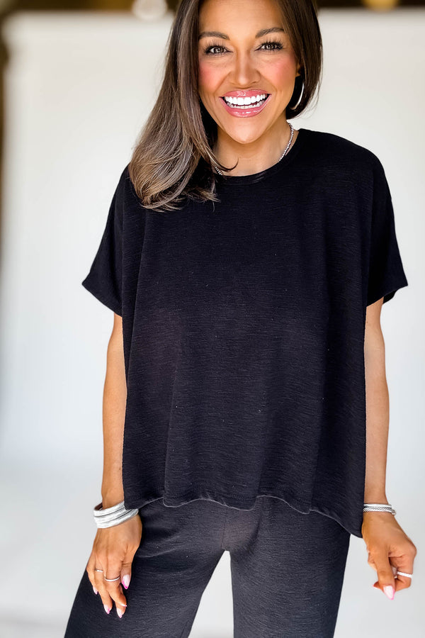 Set For Summer Black Cotton Slub Top