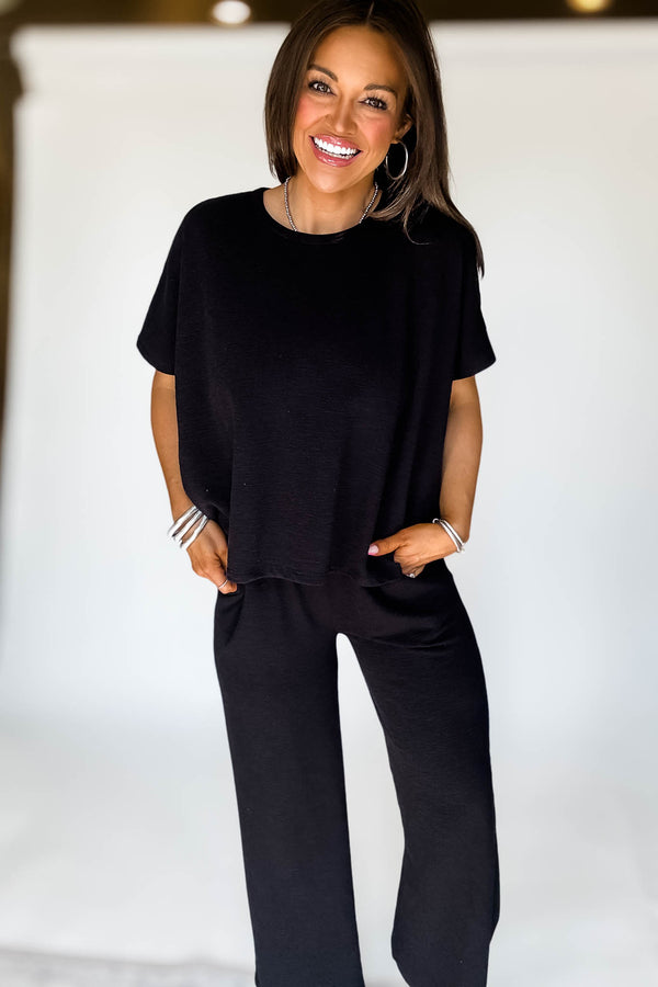 Set For Summer Black Cotton Slub Top