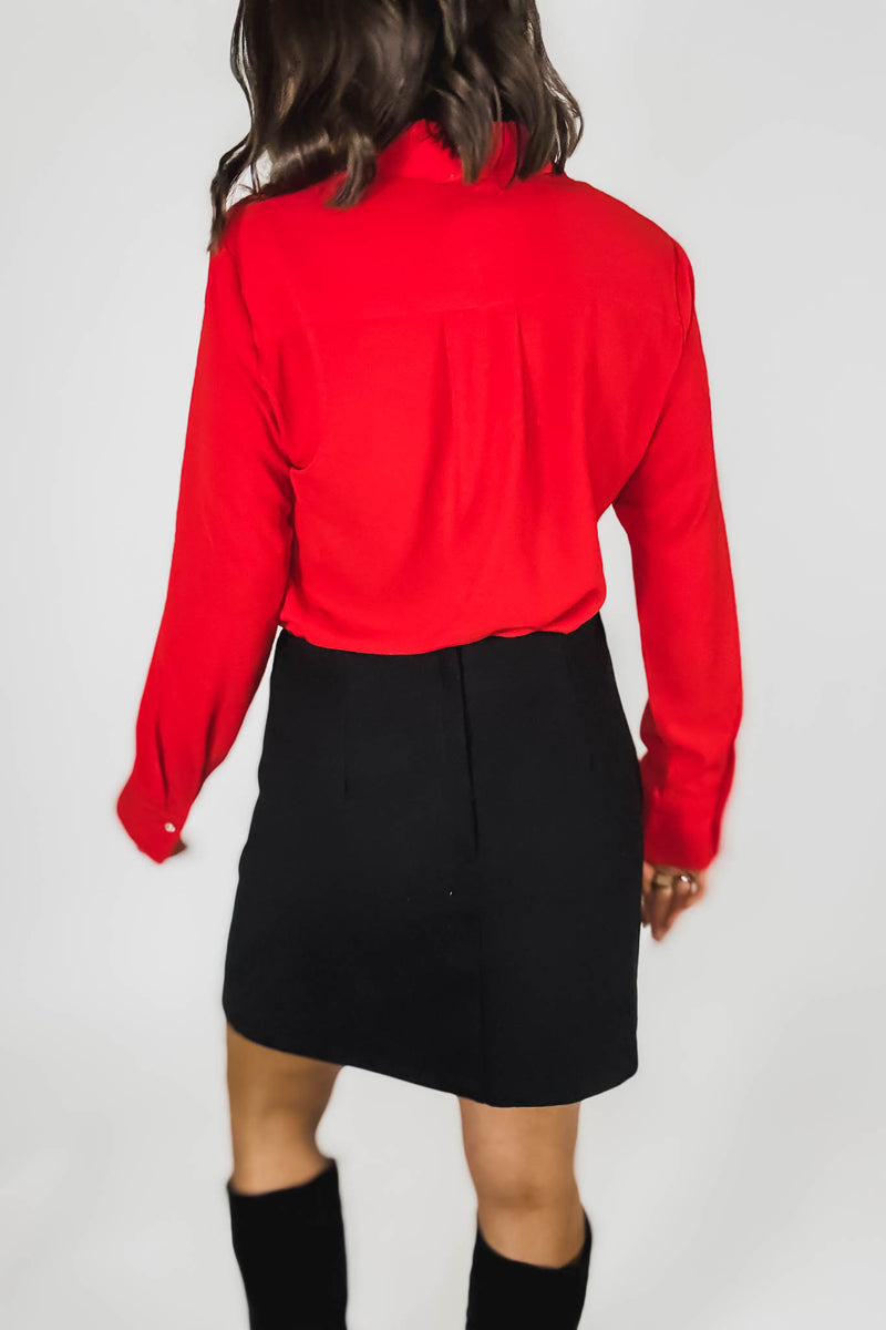 Black Brush Double Line Flower Zircon Trim Skirt