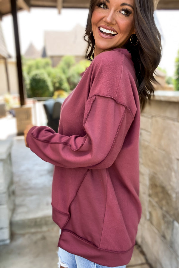 Blissfully Marsala Fleece French Terry Top