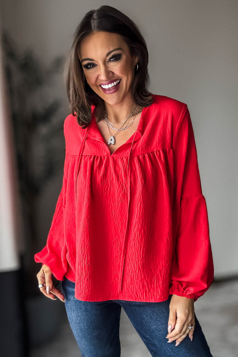 Solid Red Baby Doll Top