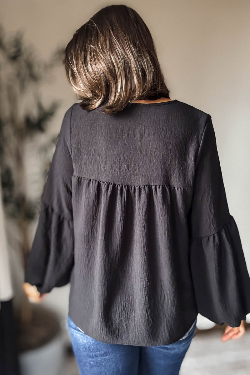 Solid Black Baby Doll Top