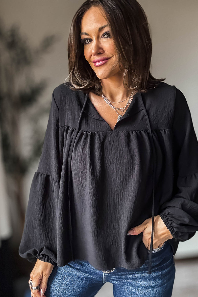 Solid Black Baby Doll Top