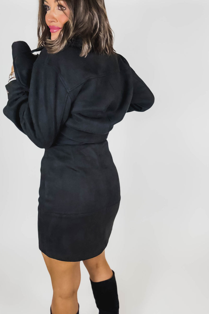 Black Suede Cross Stitch Mini Skirt