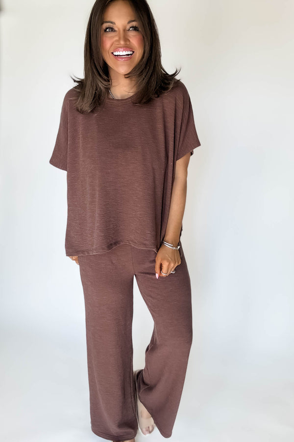 Set For Summer Brown Cotton Slub Top