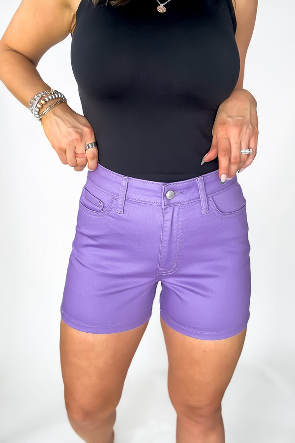 A Sight To See Lavender High Rise Color Jean Shorts