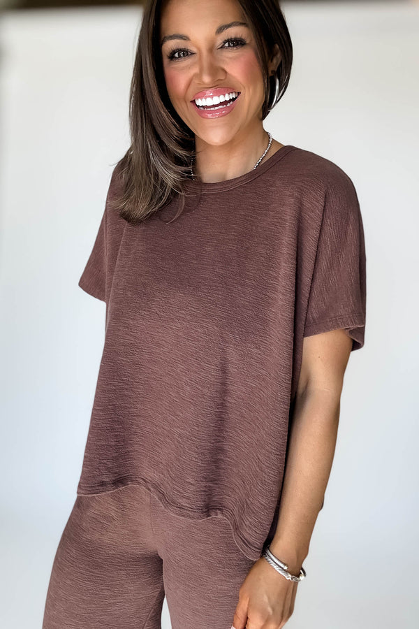 Set For Summer Brown Cotton Slub Top
