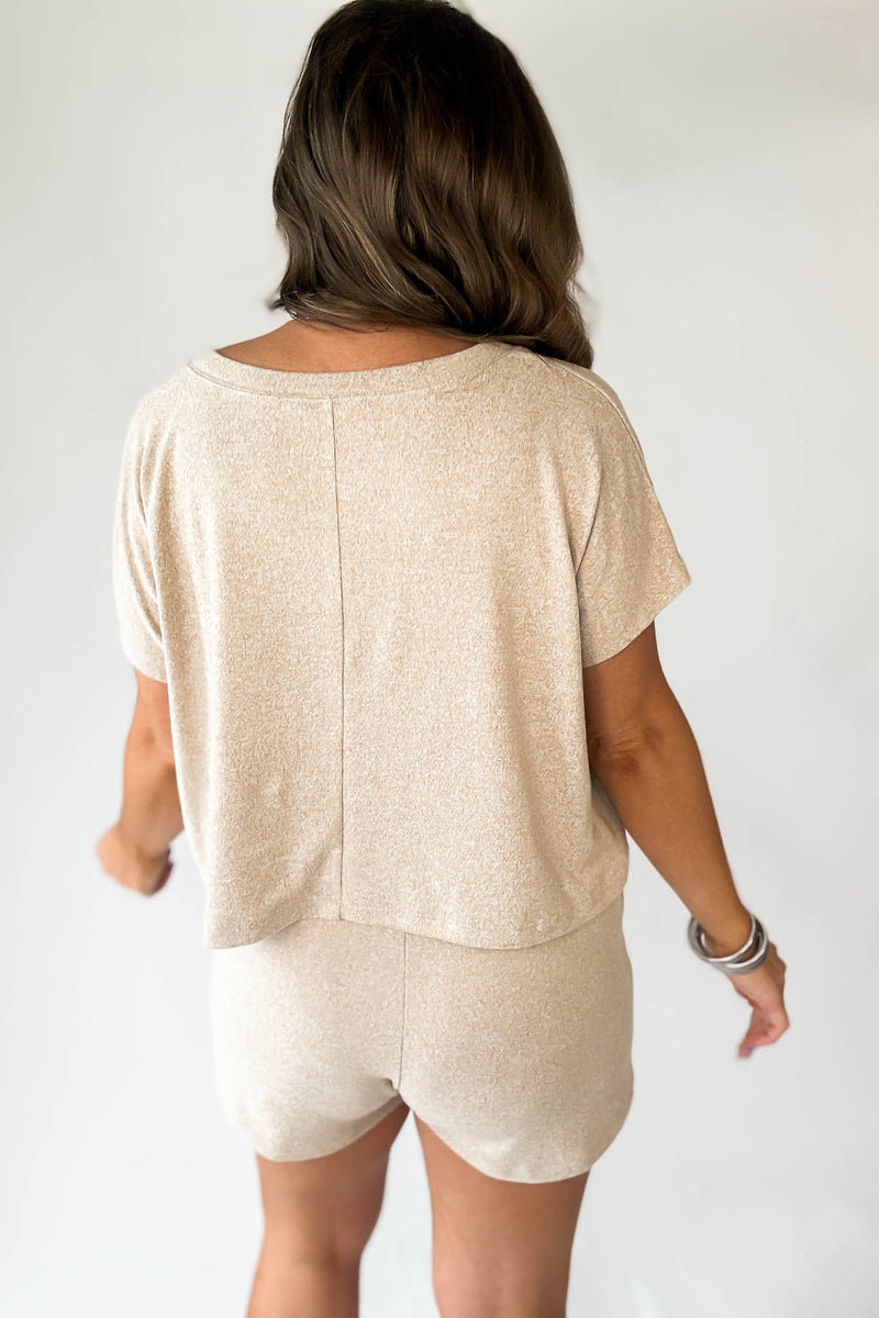 So Soft Beige Cashmere Like V-Neck Top