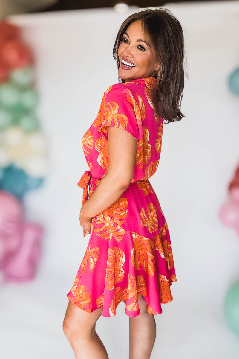 SHORT SLEEVE BUTTON DOWN WAIST BELTED MINI DRESS