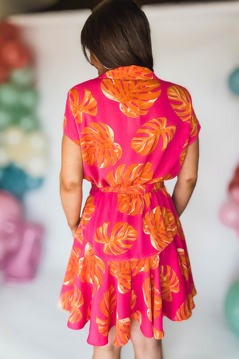 SHORT SLEEVE BUTTON DOWN WAIST BELTED MINI DRESS