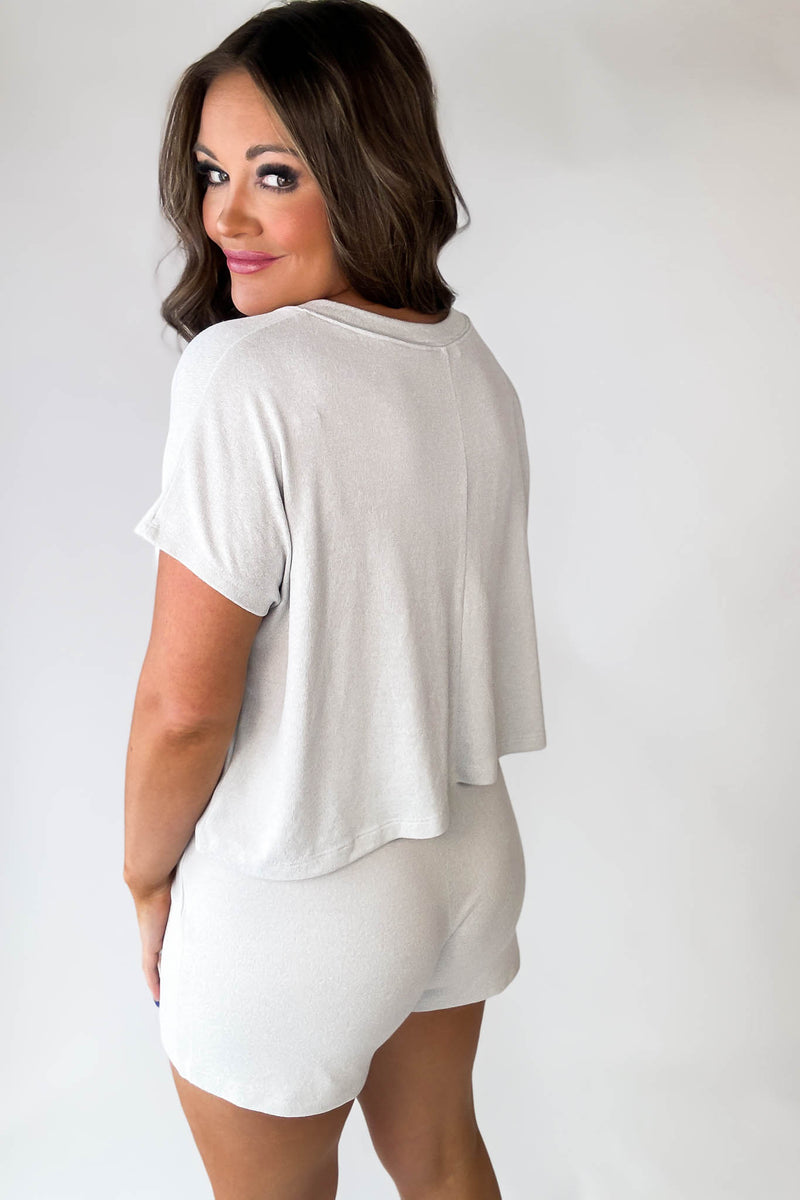 So Soft Light Cement Cashmere Like V-Neck Top