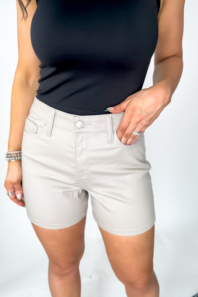 A Sight To See Ash Mocha High Rise Color Jean Shorts