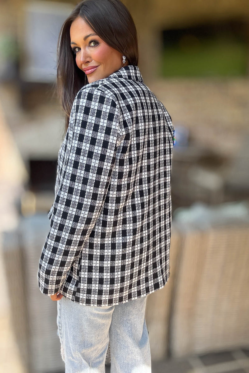 Plaid Long Sleeve Pockets Front Blazer