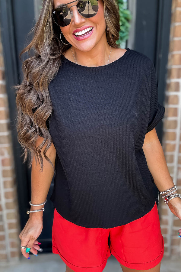 Sweet Serenity Black Ribbed Top