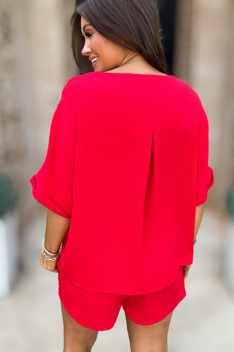 The Don't Overthink It Red Short Sleeve Top