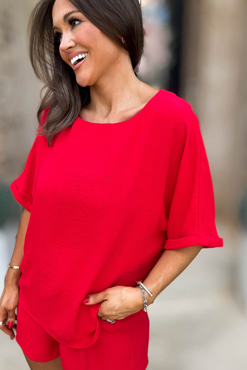 The Don't Overthink It Red Short Sleeve Top