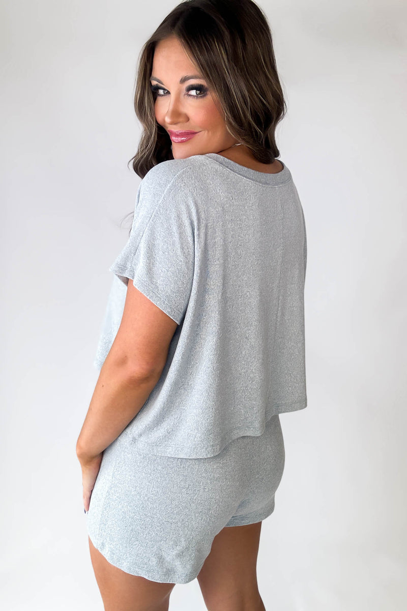 So Soft Blue Gray Cashmere Like V-Neck Top