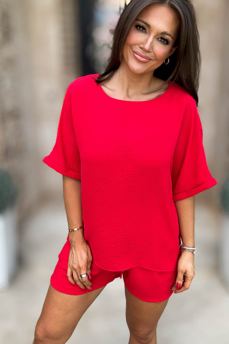 The Don't Overthink It Red Short Sleeve Top