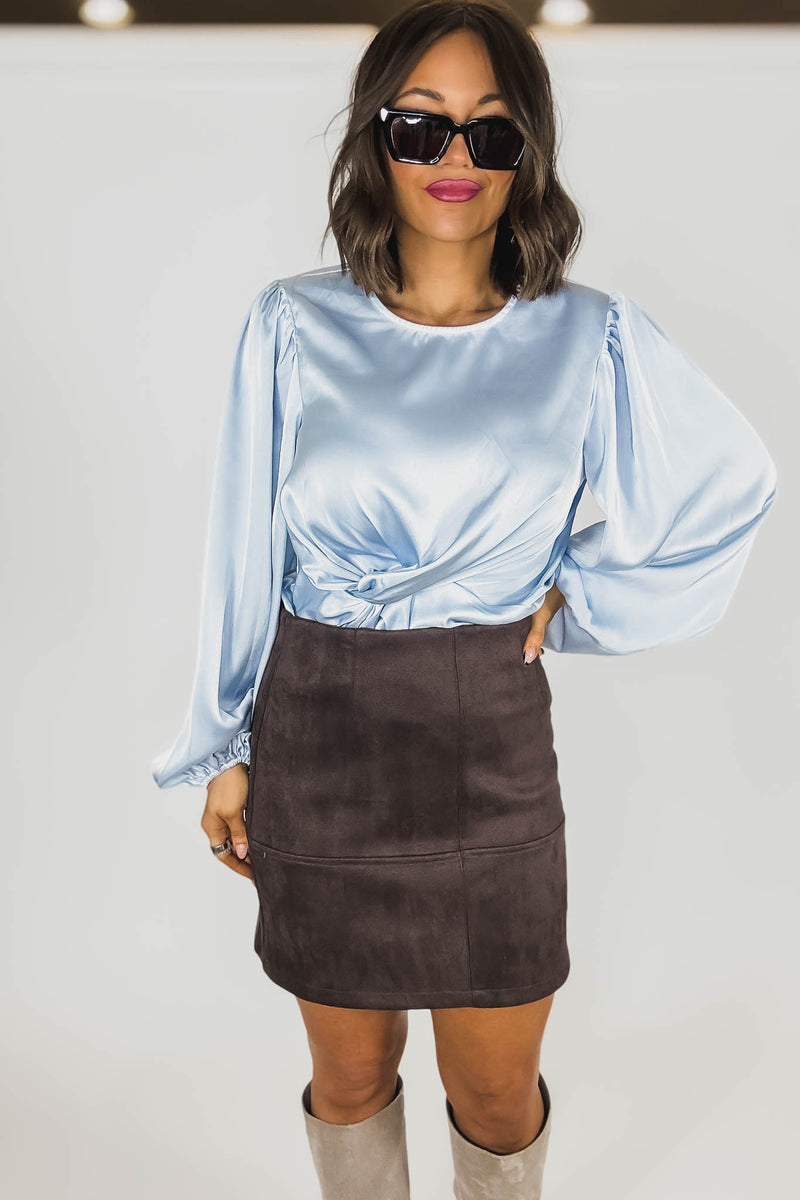 Brown Suede Cross Stitch Mini Skirt