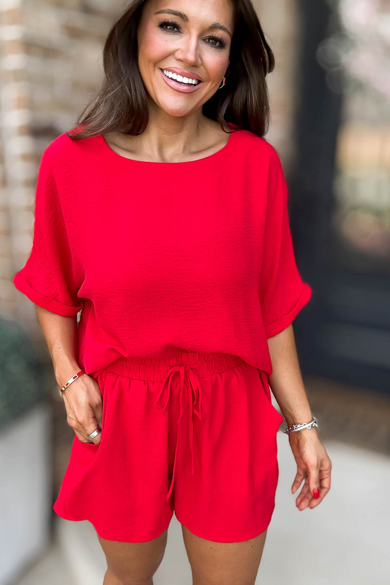 The Don't Overthink It Red Short Sleeve Top