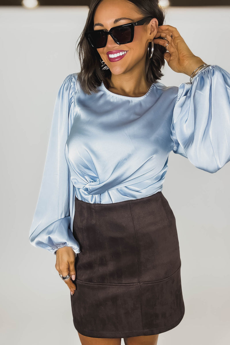 Brown Suede Cross Stitch Mini Skirt