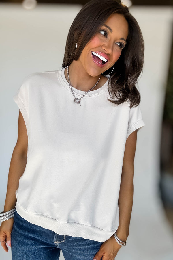 French Terry Sand Beige Sleeveless Top