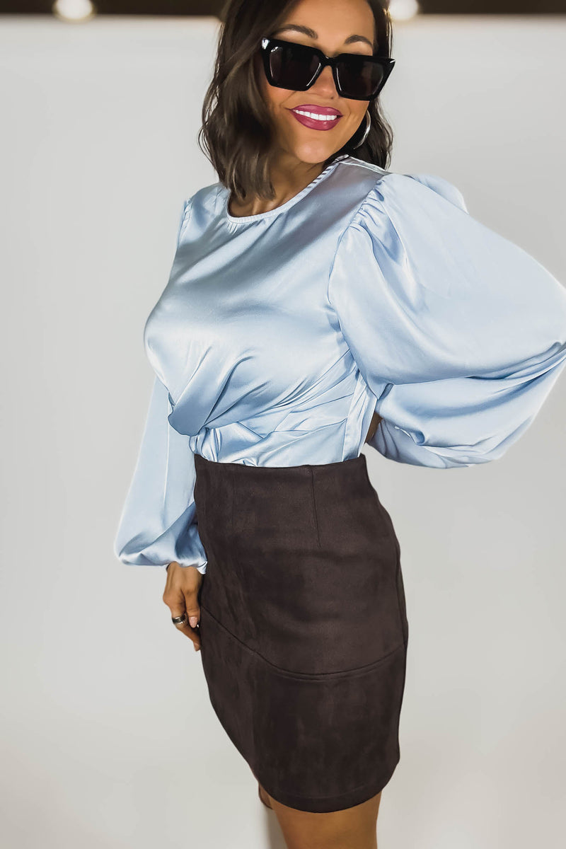 Brown Suede Cross Stitch Mini Skirt