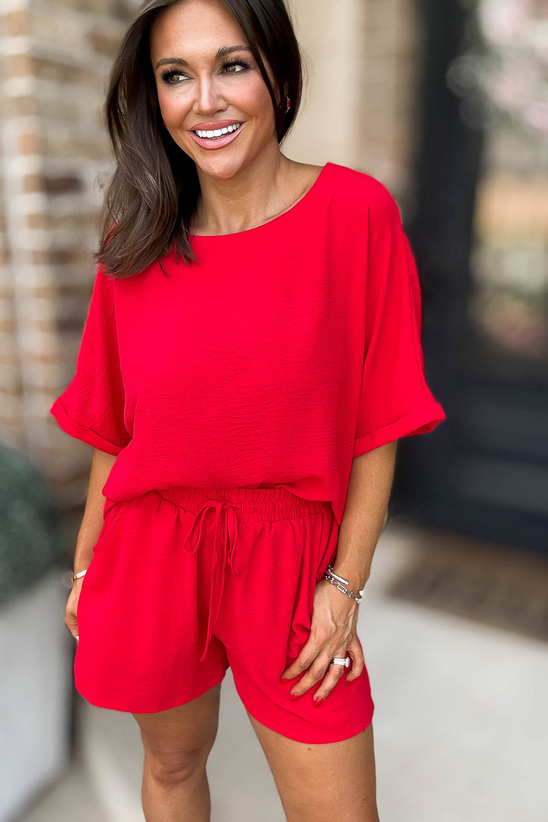 The Don't Overthink It Red Short Sleeve Top