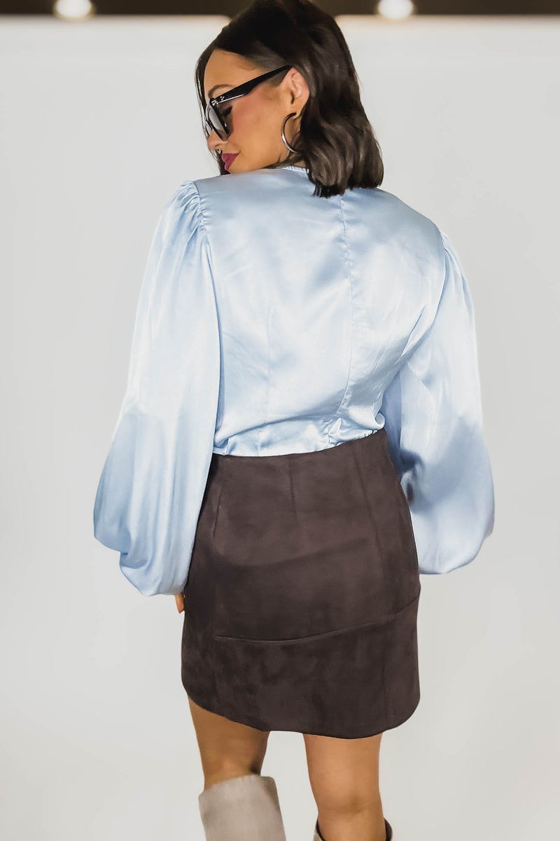 Brown Suede Cross Stitch Mini Skirt