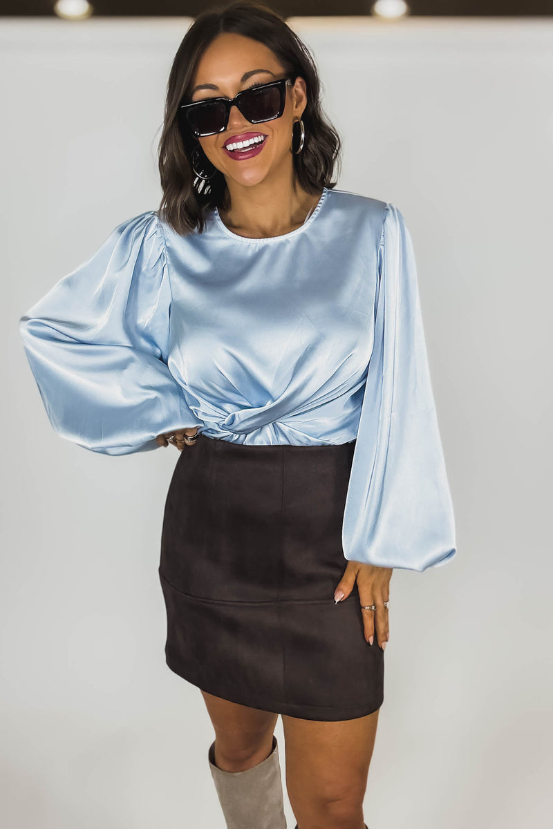 Brown Suede Cross Stitch Mini Skirt