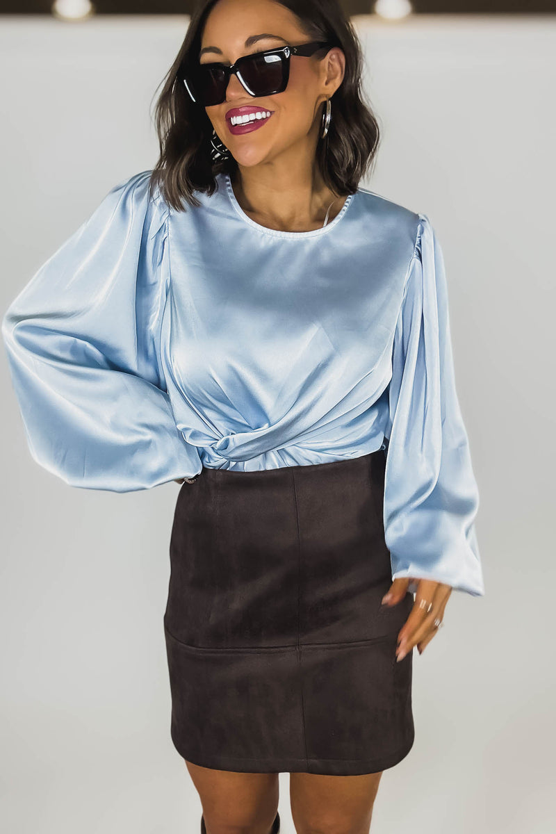 Brown Suede Cross Stitch Mini Skirt