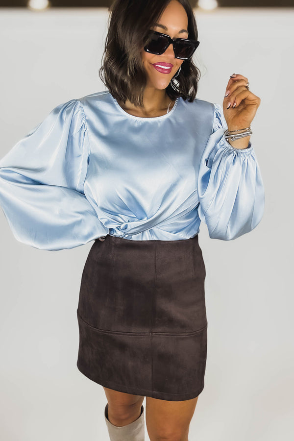 Brown Suede Cross Stitch Mini Skirt