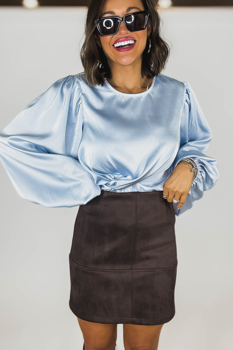 Brown Suede Cross Stitch Mini Skirt