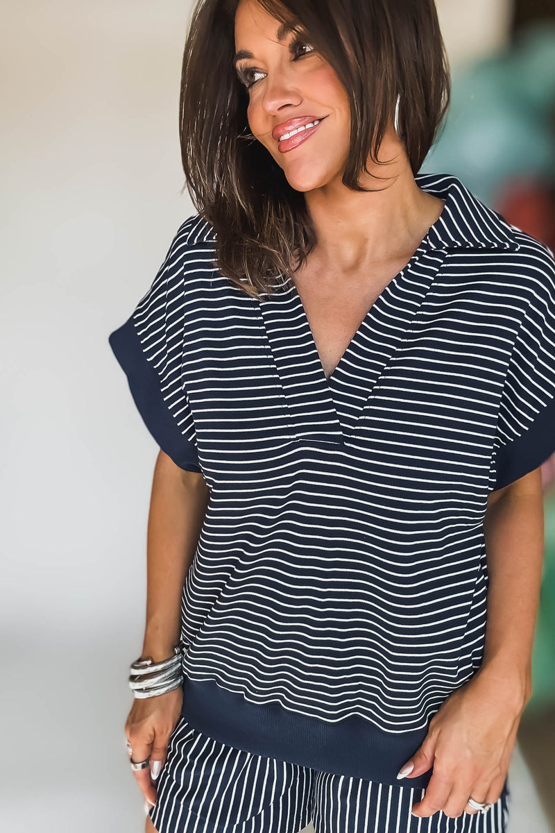 Striped Luxeknit Polo Sweatshirt