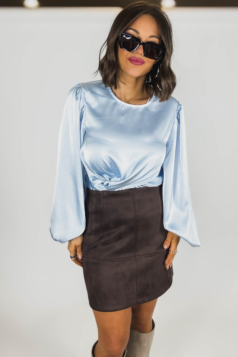 Brown Suede Cross Stitch Mini Skirt