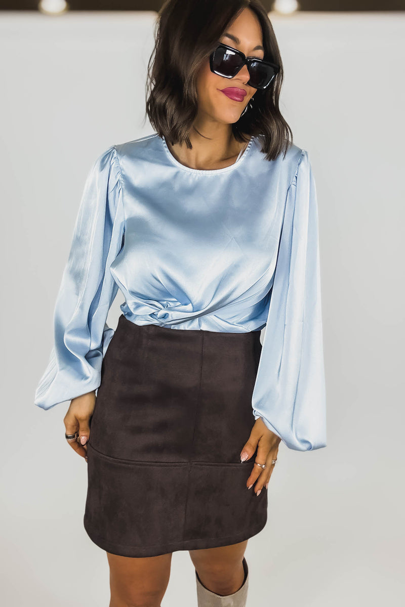 Brown Suede Cross Stitch Mini Skirt