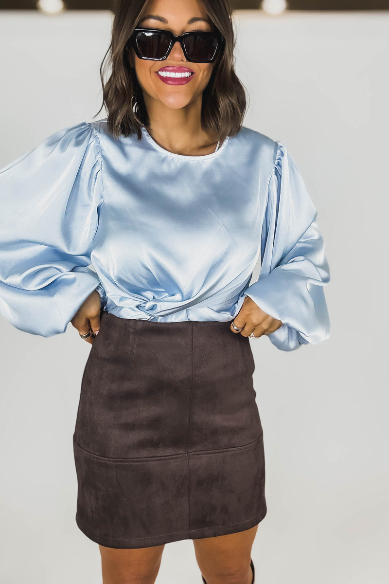 Brown Suede Cross Stitch Mini Skirt