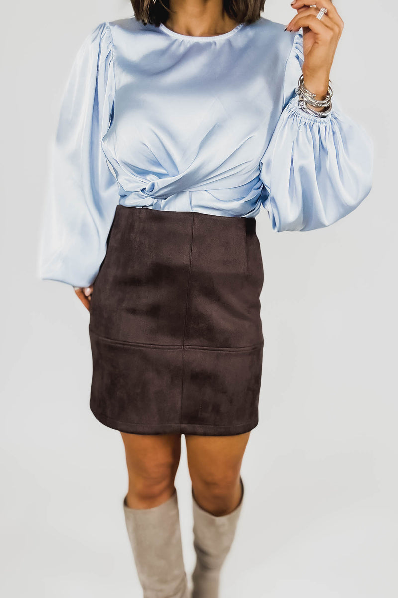 Brown Suede Cross Stitch Mini Skirt