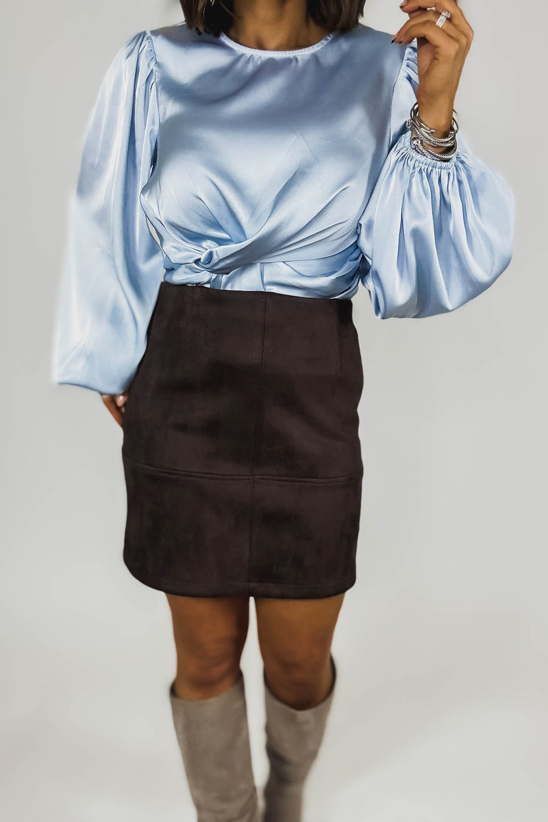 Brown Suede Cross Stitch Mini Skirt