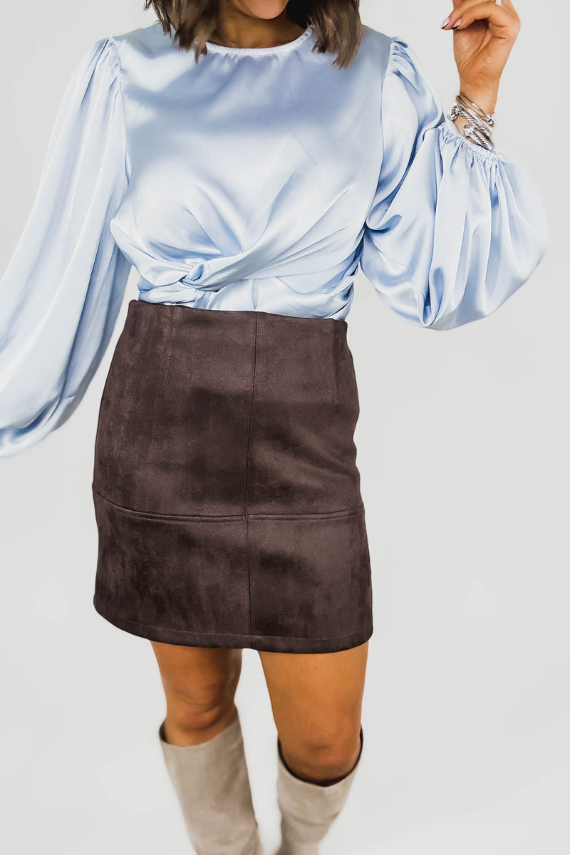 Brown Suede Cross Stitch Mini Skirt
