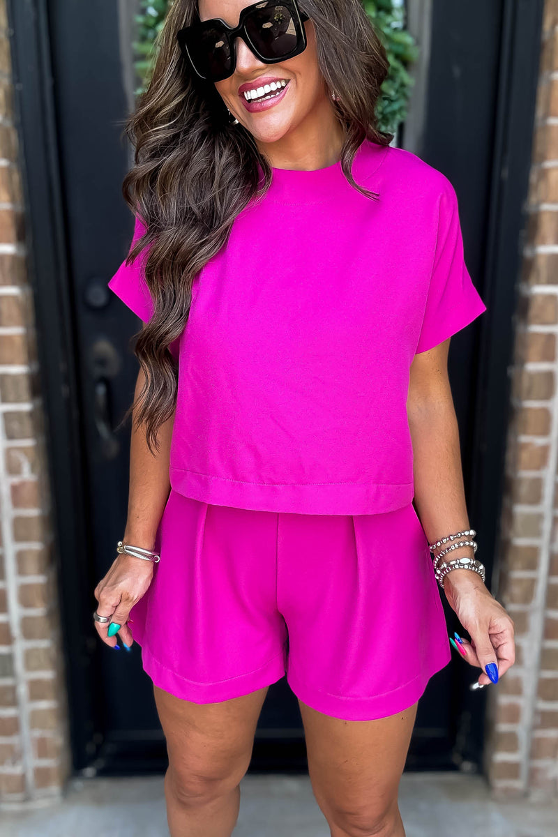 Everyday Radiance Solid Magenta Short Sleeve Top