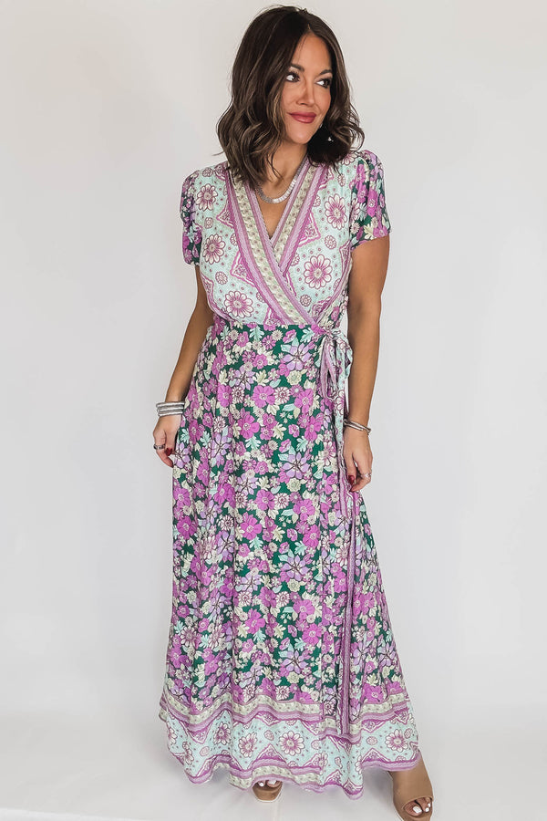 Floral Mint And Lavender Maxi Dress